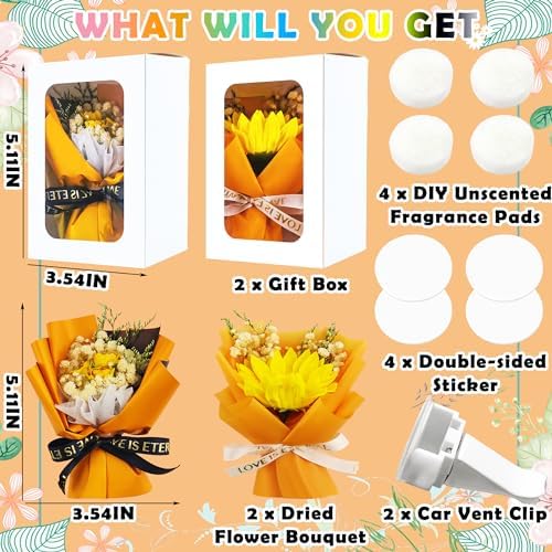 Square John Dried Flower Vent Clips For Car 2pcs Set