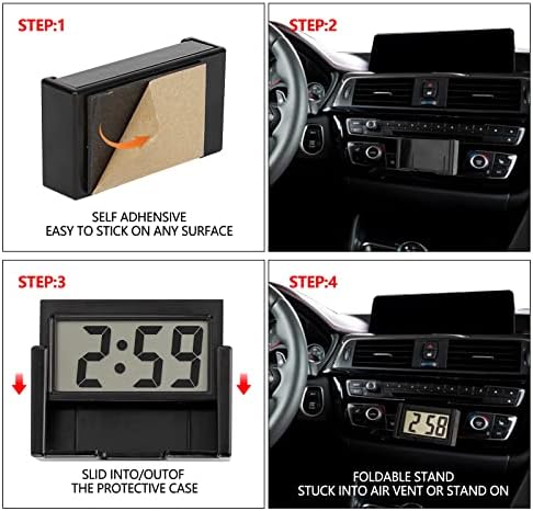 YOUNGFLY 4PCS Mini Car Clock with Large LCD Display