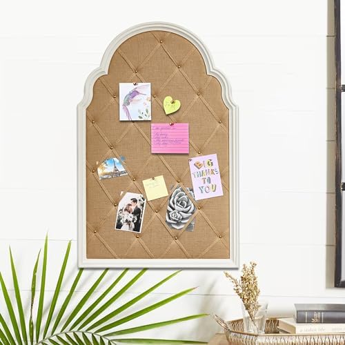 SOFE Arched Bulletin Board 36x24 Inches White Linen Frame