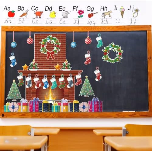 4 Ft Christmas Fireplace Bulletin Board Set 52Pcs