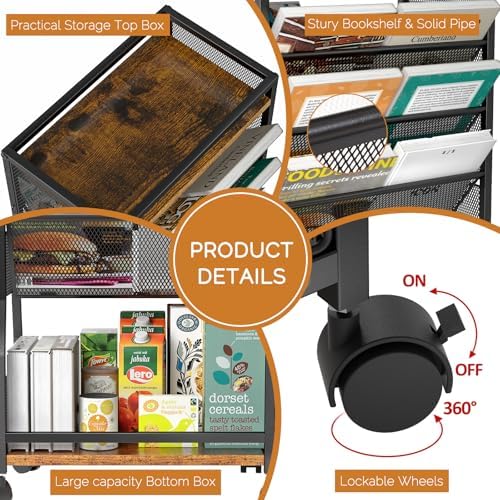 8 Tier Rolling Book Cart with Wheels and 2 Sides Access