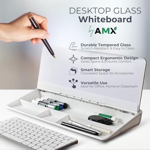 AMX Small Glass Dry Erase Board - Keyboard Stand and Desk Organizer