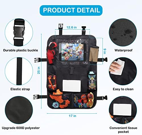2 Pack Car Backseat Organizer with Tablet Holder and Tissue Box Pockets