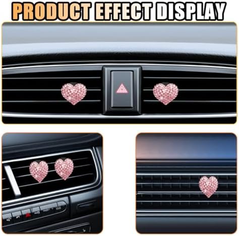 2PCS Heart-Shaped Crystal Air Vent Clip for Car