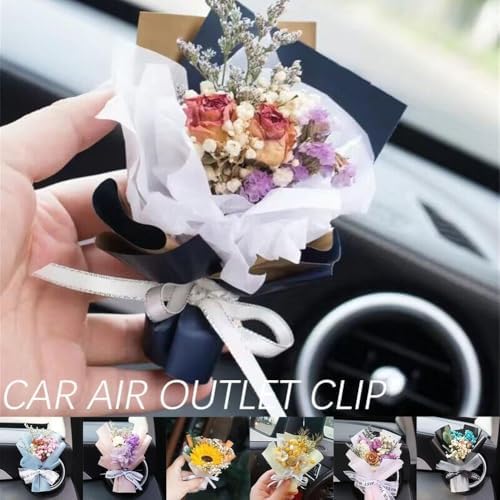 Blue Mini Dried Flowers Bouquet Car Air Freshener Vent Clip