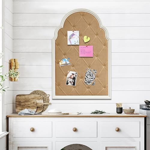 SOFE Arched Bulletin Board 36x24 Inches White Linen Frame