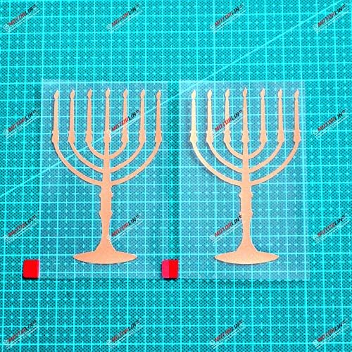 2X Gold 7-Branch Menorah Car Decal Bumper Sticker 4 Inches