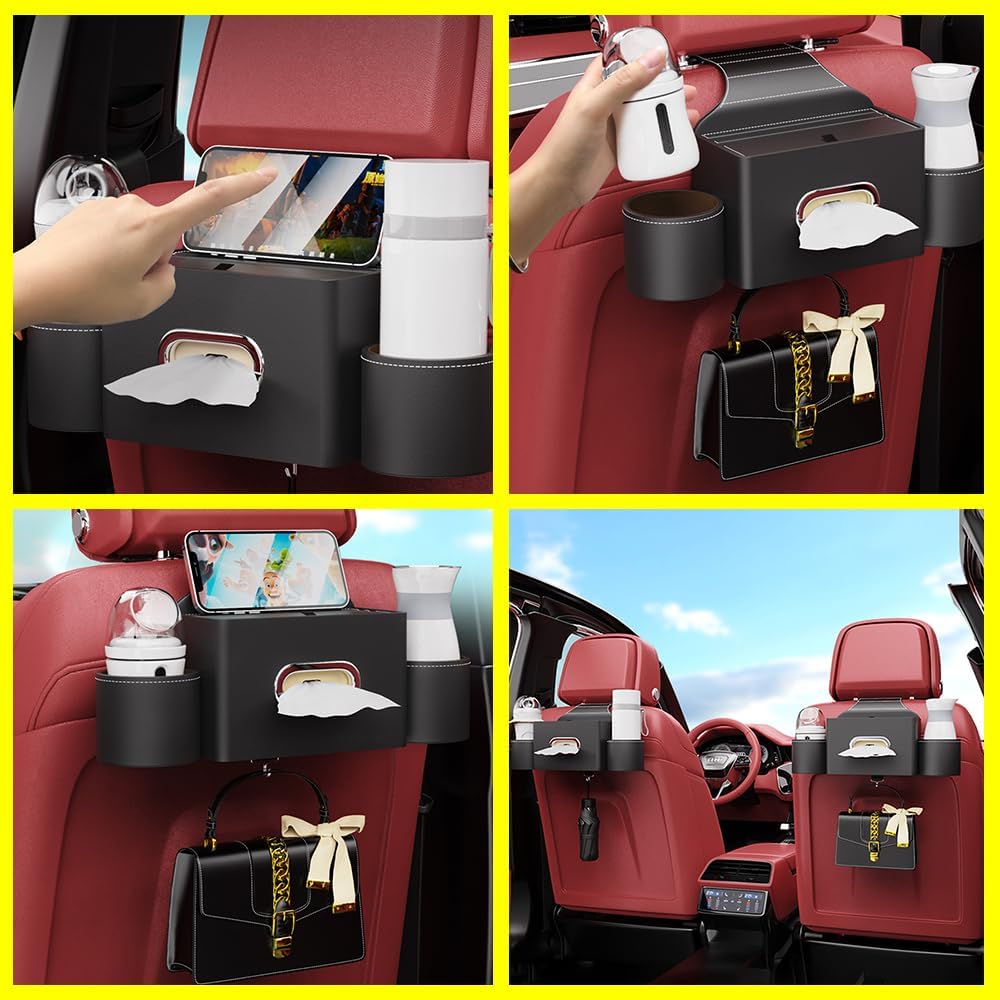 K LAKEY Seat Back Organizer with 2 Cup Holders and Hook