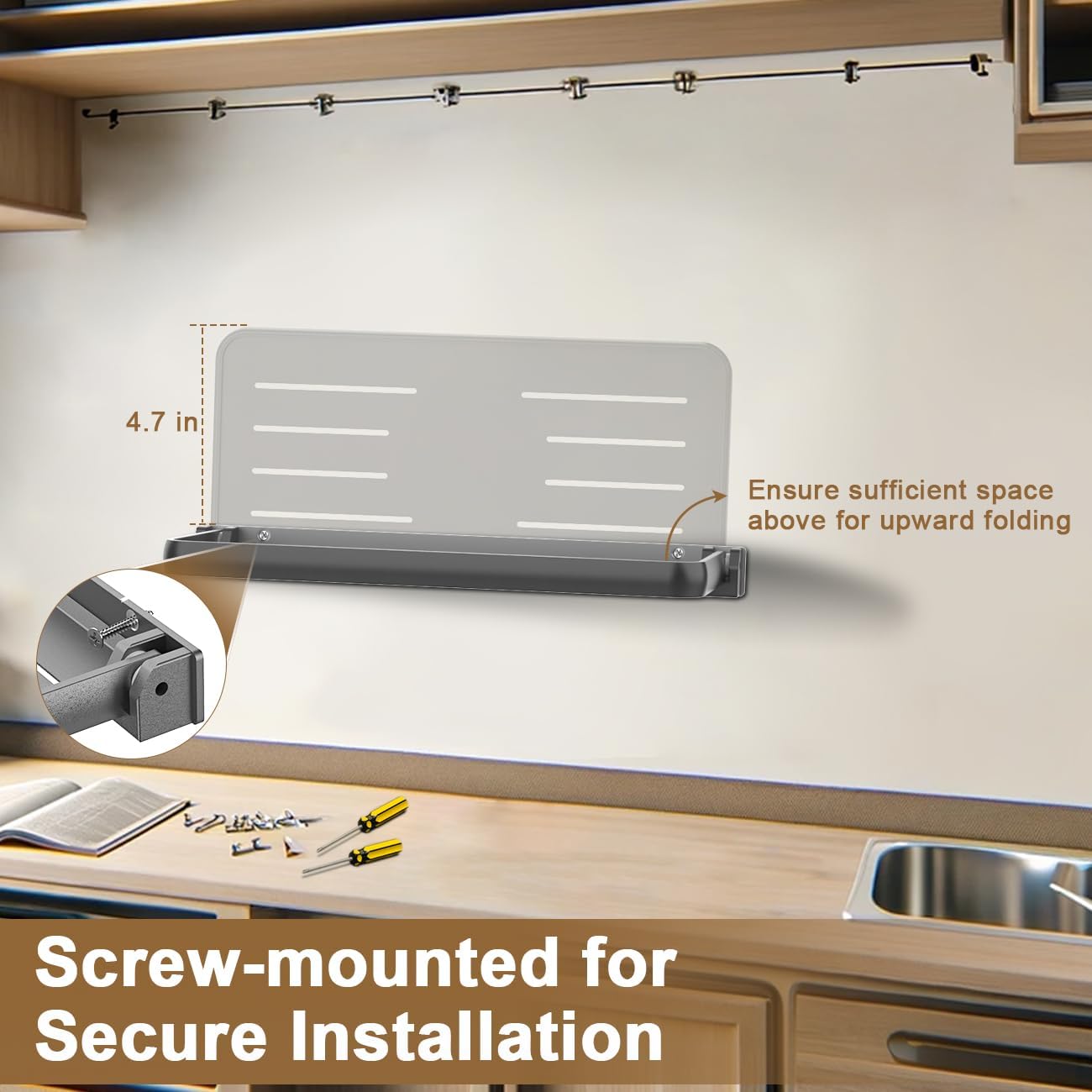 Safoner RV Aluminum Fold-Down Wall Shelf - Space-Saving Interior Organizer