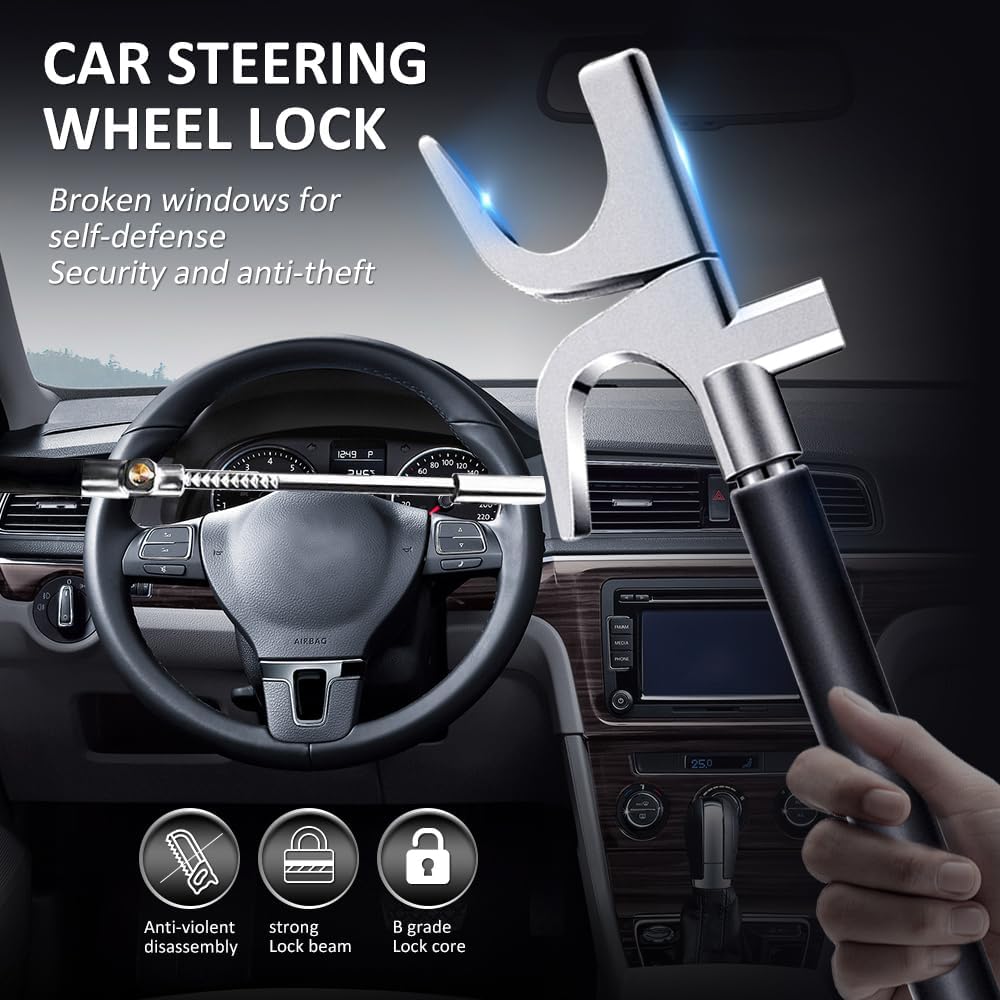 Heavy Duty Steering Wheel Lock with 3 Keys and Breakaway Tip