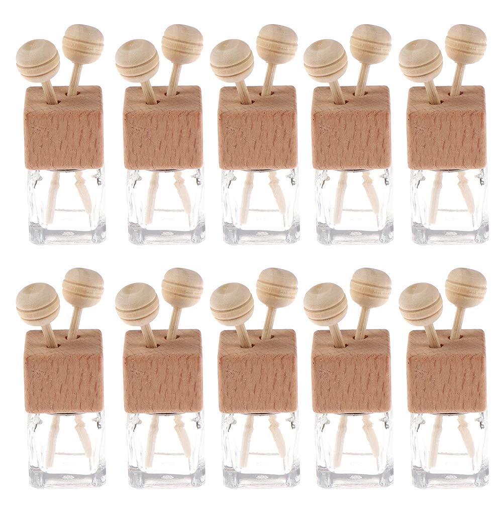 10 Pack Clear Glass Air Freshener Diffuser with Clip and Wooden Caps