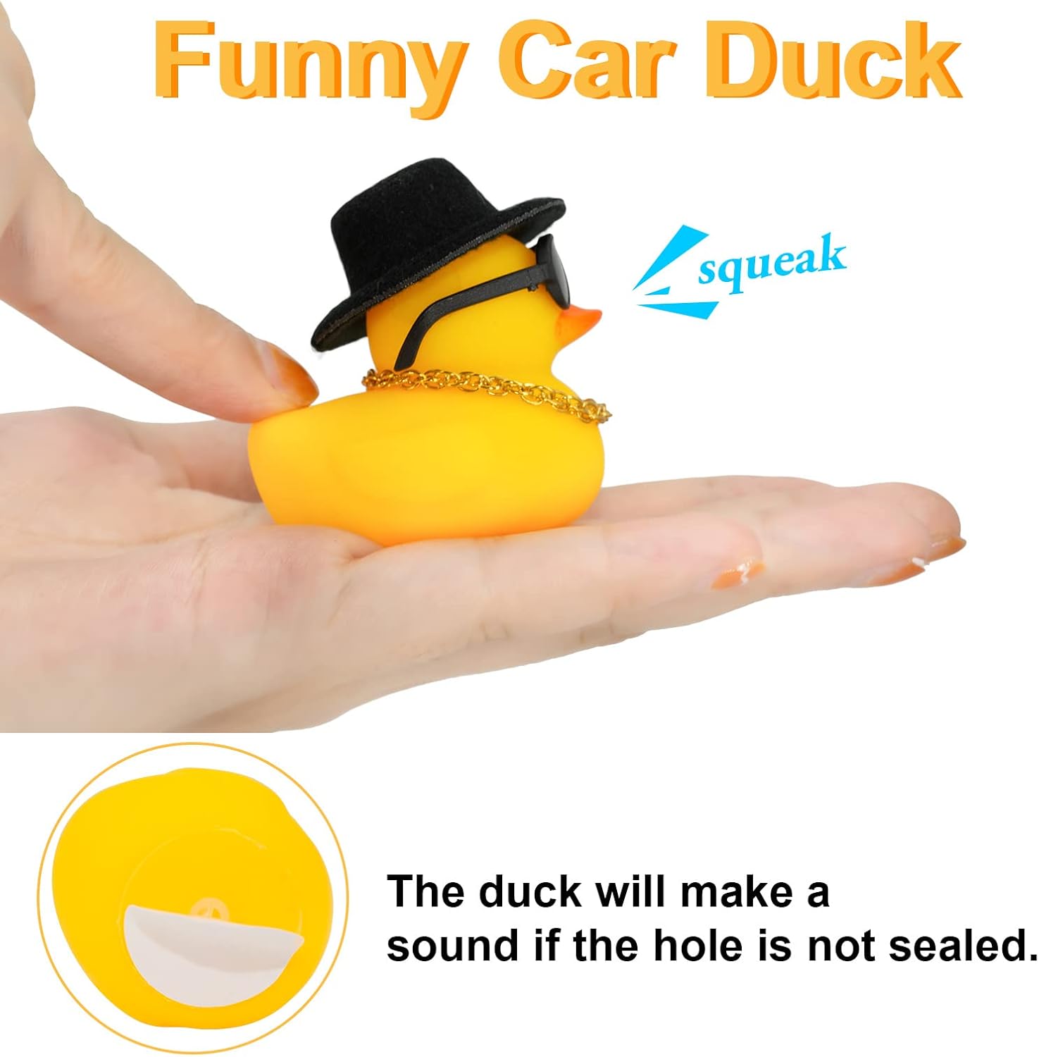 Yellow Duck Car Dashboard Decor with Beanie Hat Necklace Sunglasses