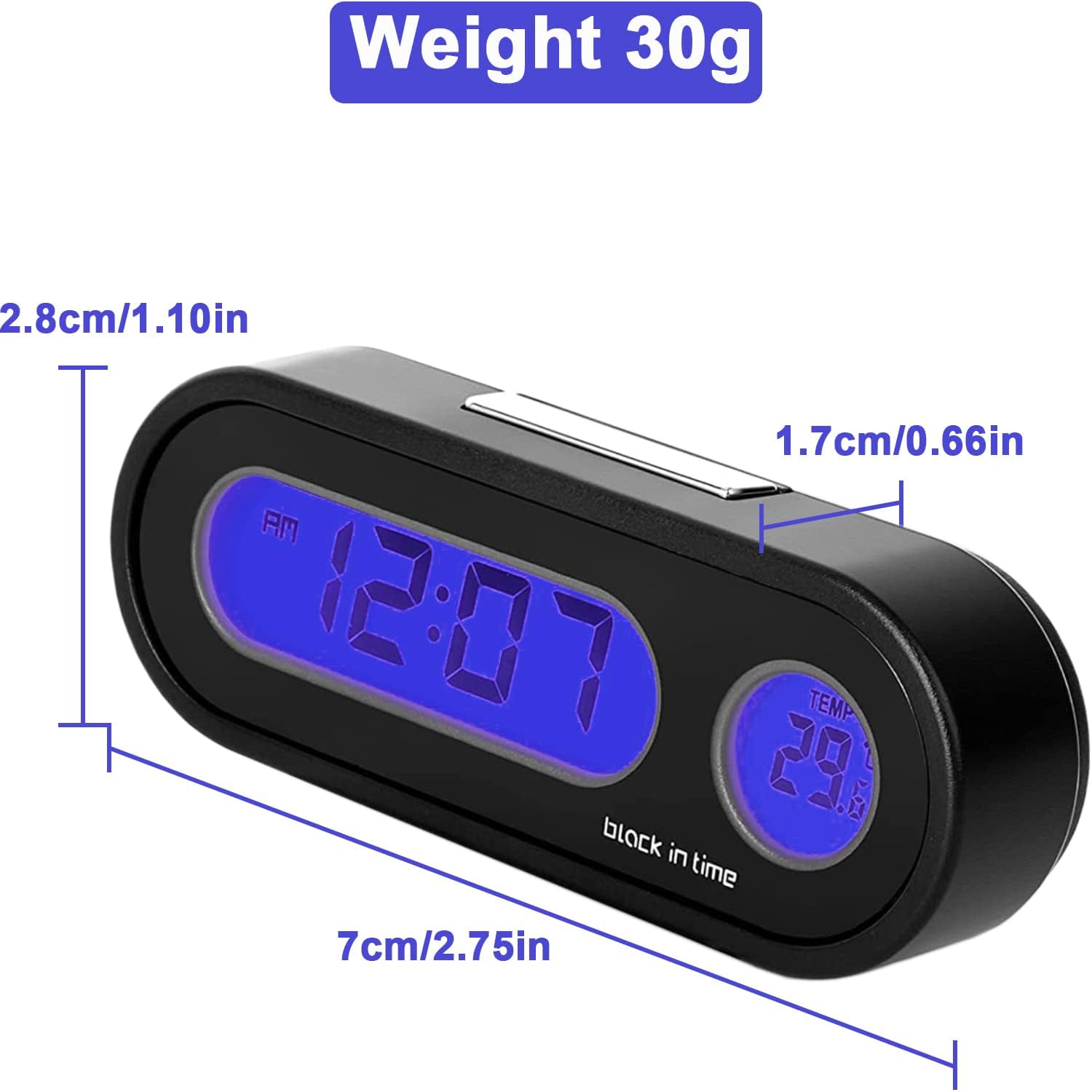 Fahrenheit Temperature Car Clock with Blue Backlight 2-in-1