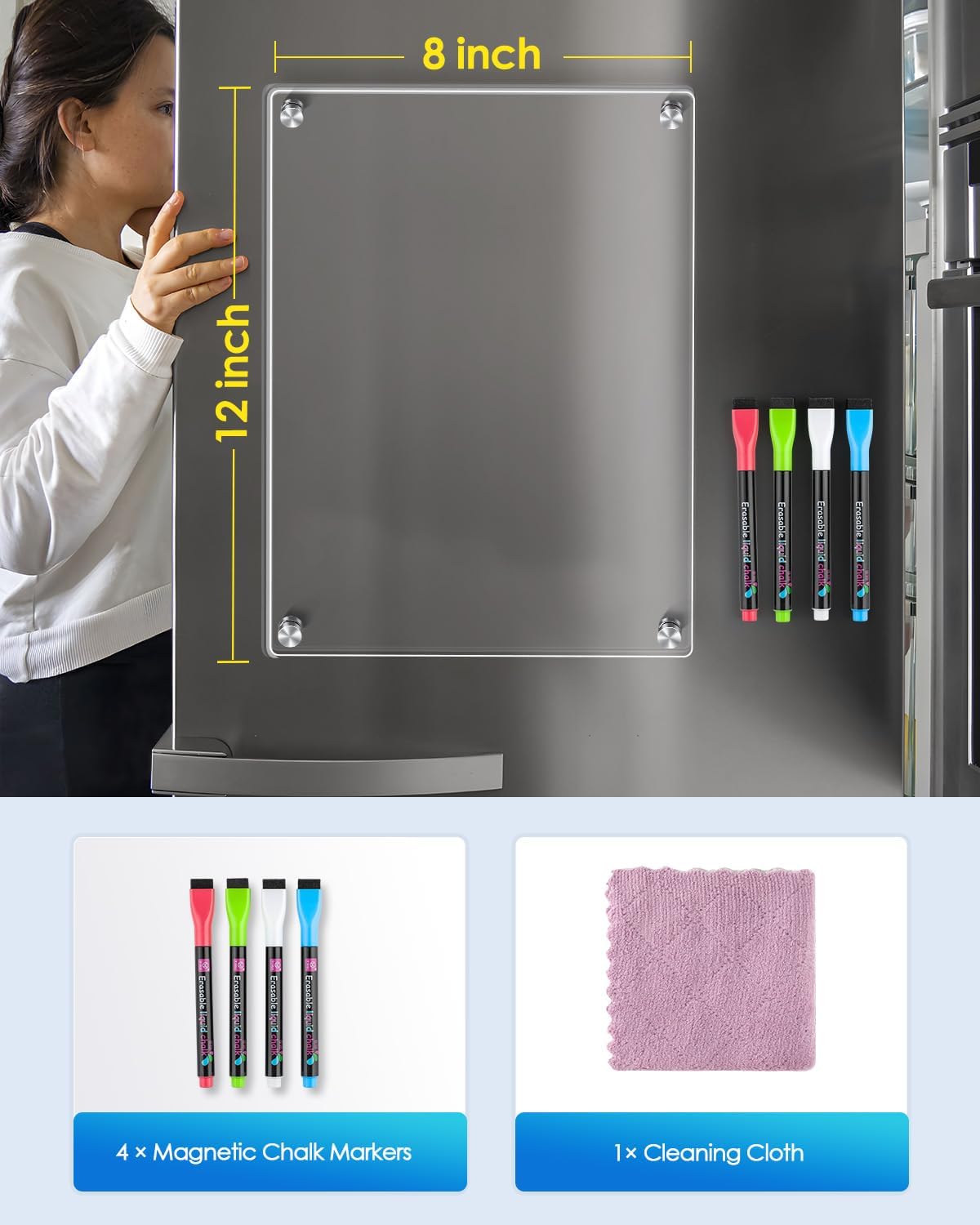 MaxGear 12x8 Clear Acrylic Magnetic Whiteboard for Fridge