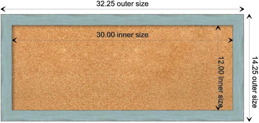 Amanti Art 14x32 Corkboard with Blue Wood Frame
