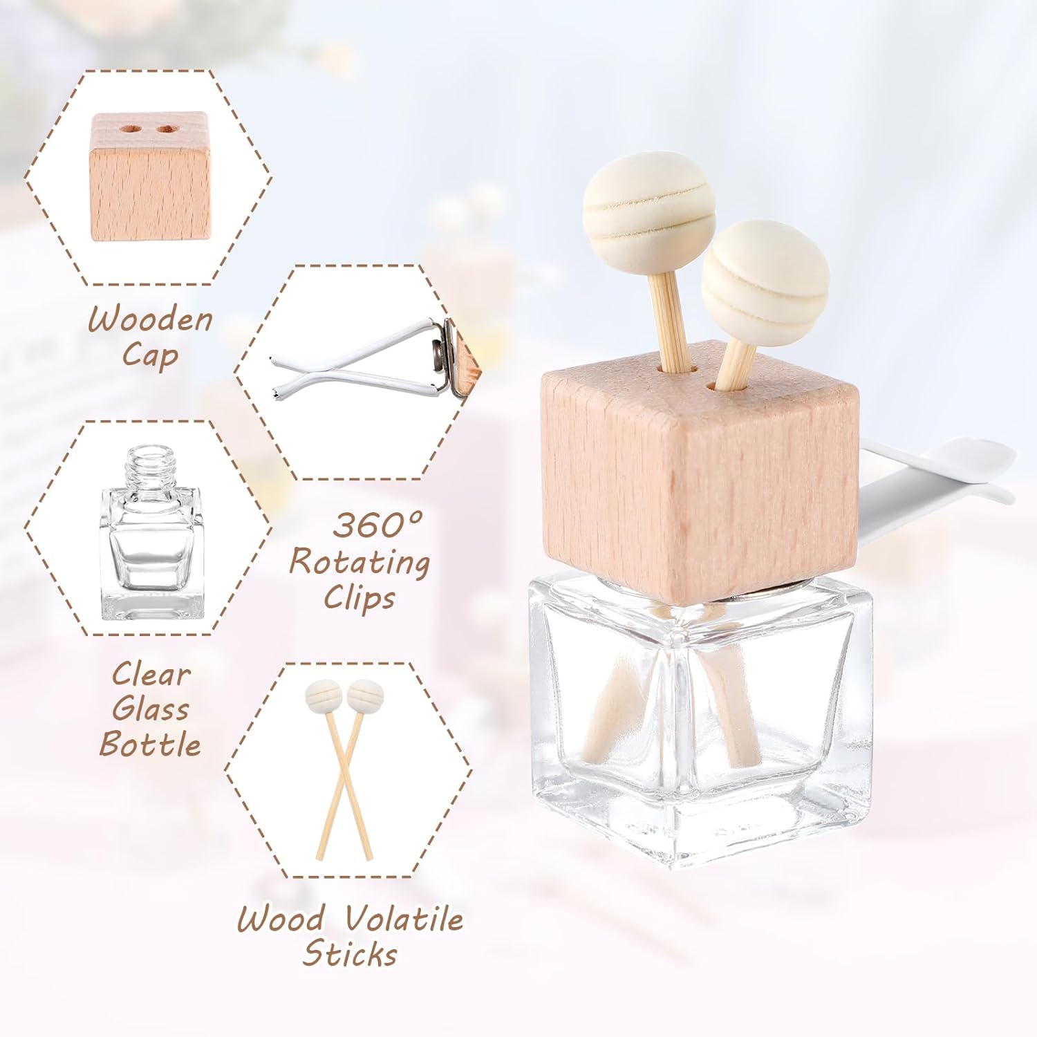 30 Pack Car Diffuser with Vent Clip and Wooden Sticks