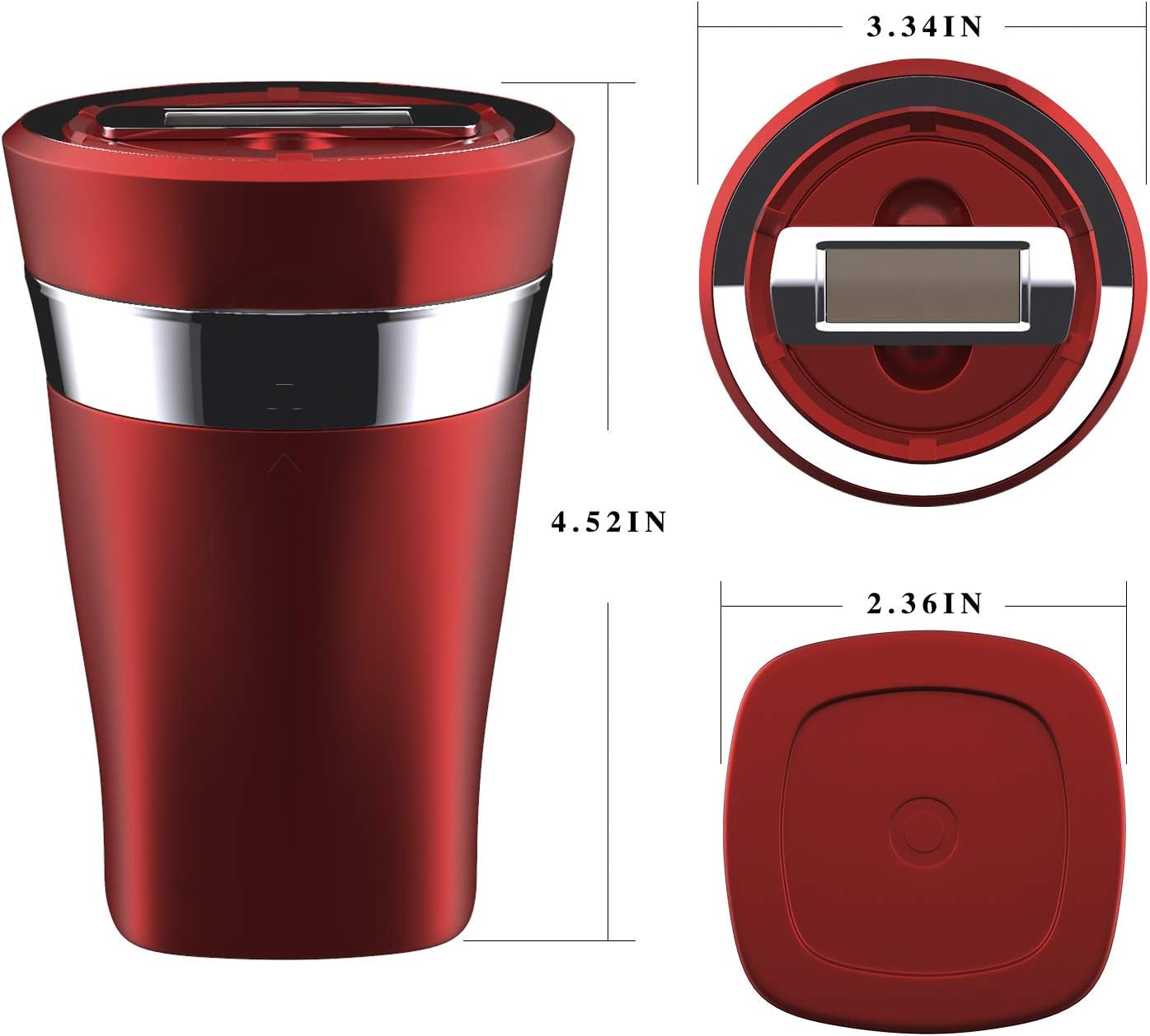 Car Ashtray with Detachable Lighter and Solar Power Red