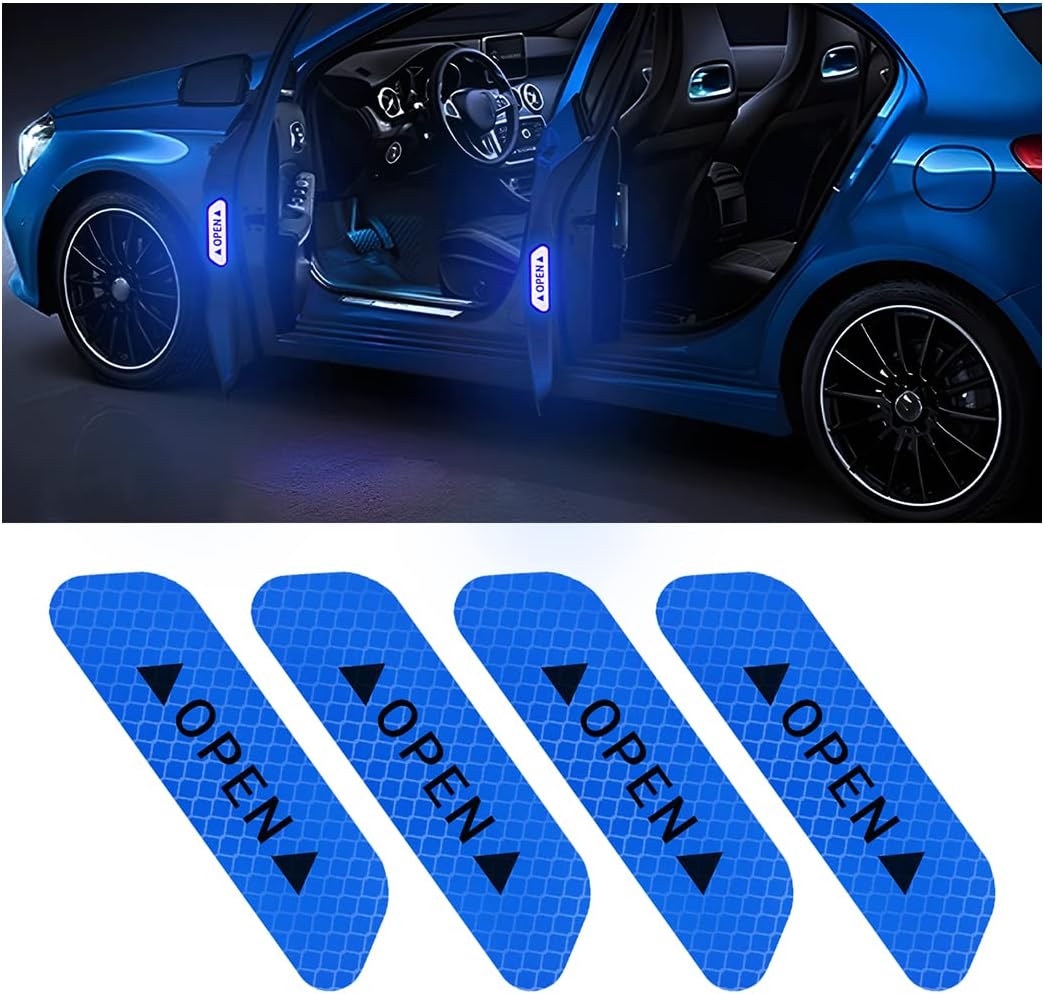 4PCS Blue Reflective Warning Stickers for Car Door