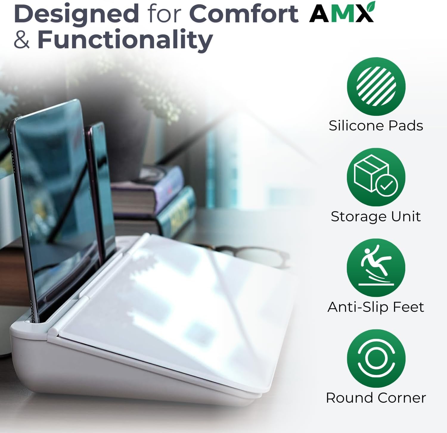 AMX Small Glass Dry Erase Board - Keyboard Stand and Desk Organizer