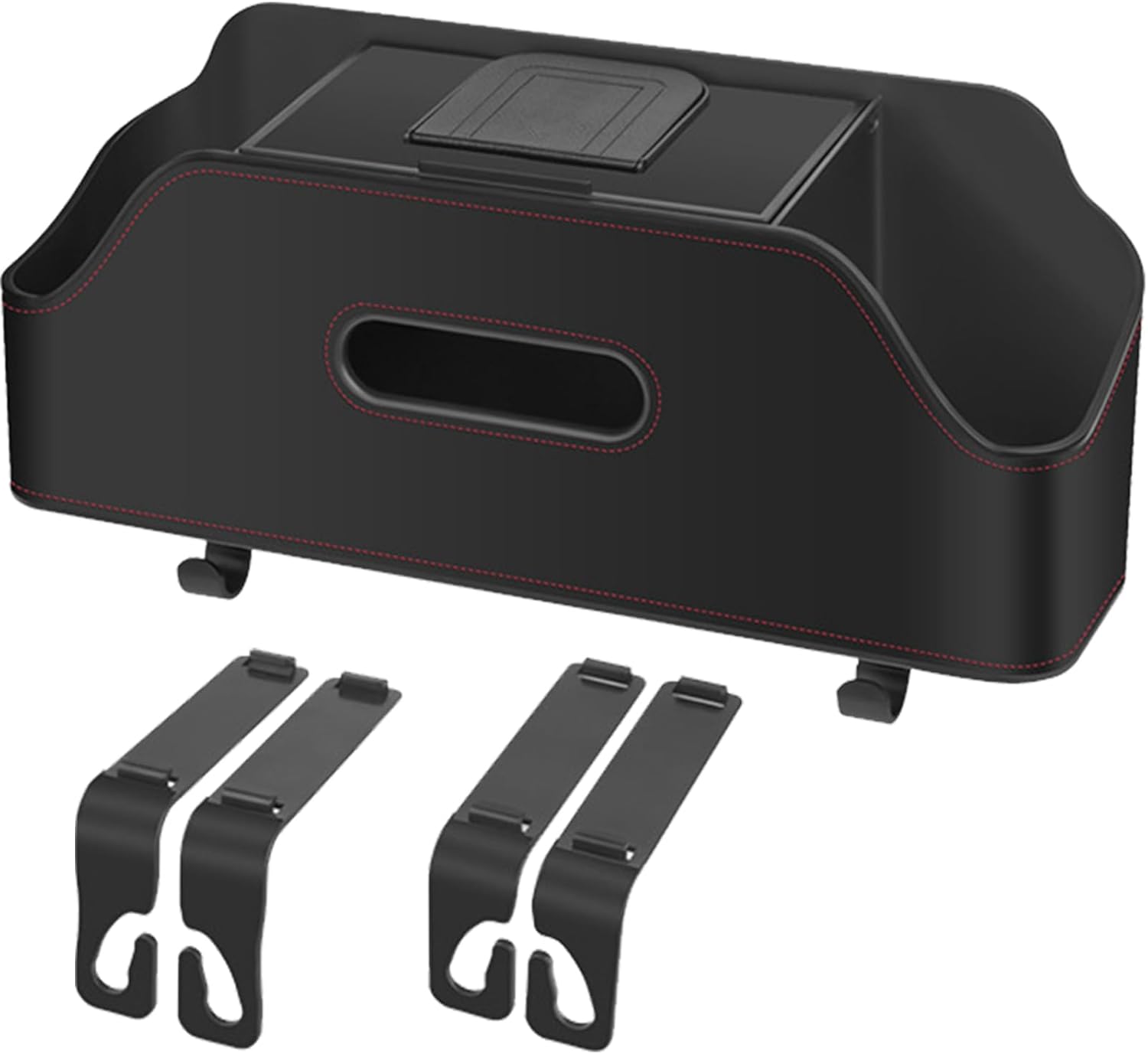 Car Back Seat Organizer with 2 Drink Holders and Tissue Box Black