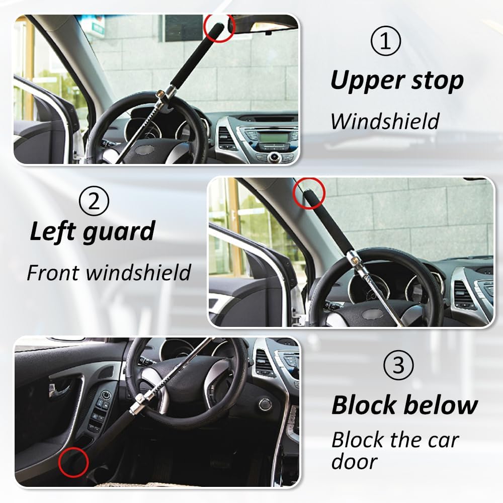 Heavy Duty Steering Wheel Lock with 3 Keys and Breakaway Tip