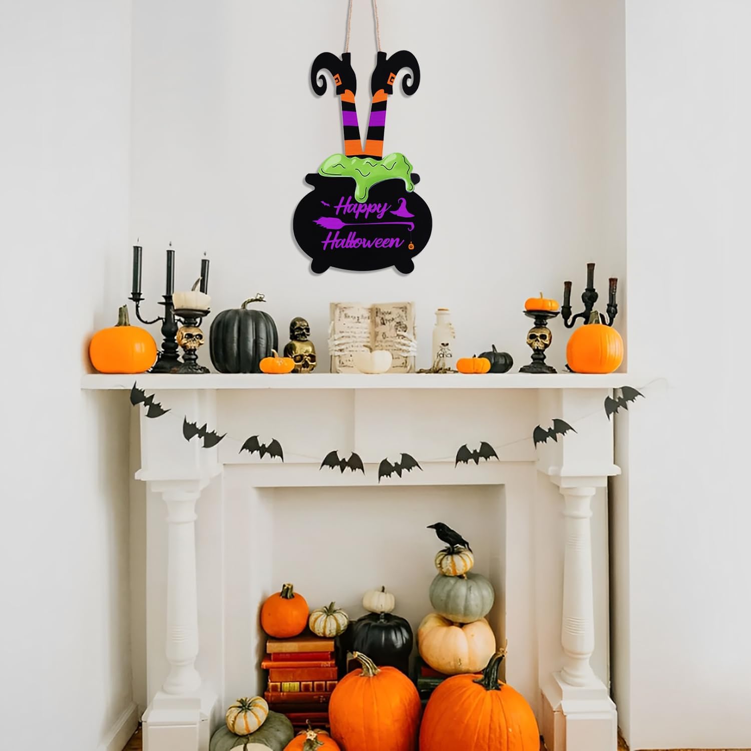 Halloween Witch Legs Welcome Door Sign Decor