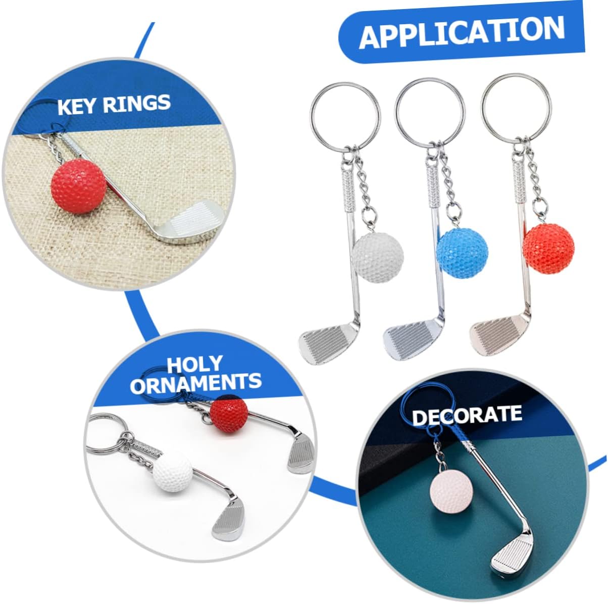 3pcs Golf Keychain Backpack Charms Durable Keyring Holders for Golf Lovers