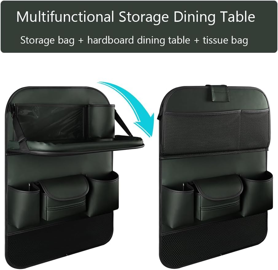 2PCS Car Backseat Organizer with Foldable Table Tray and Kick Mats