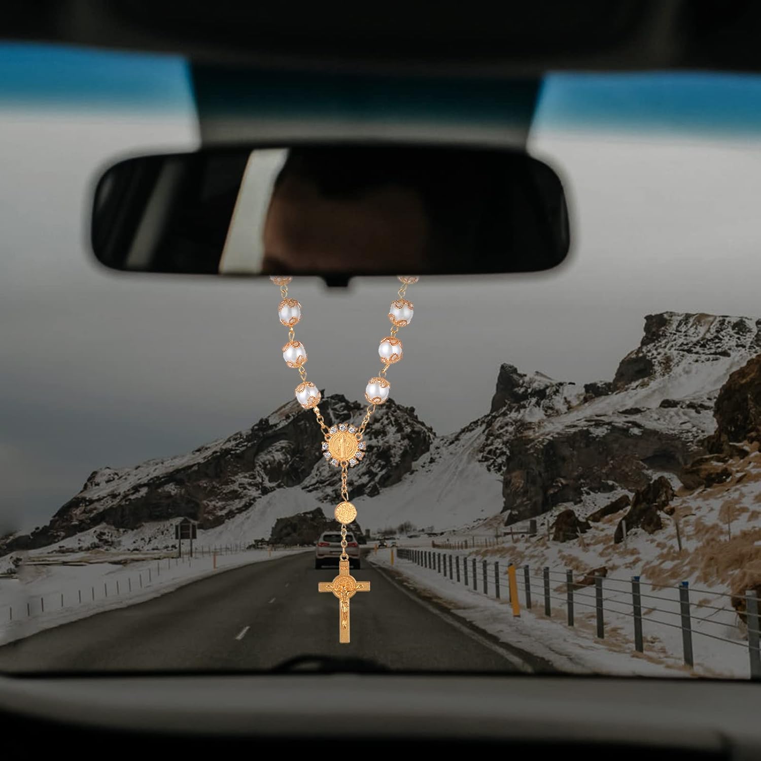 Cobee Car Rosary Set for Rearview Mirror Gold
