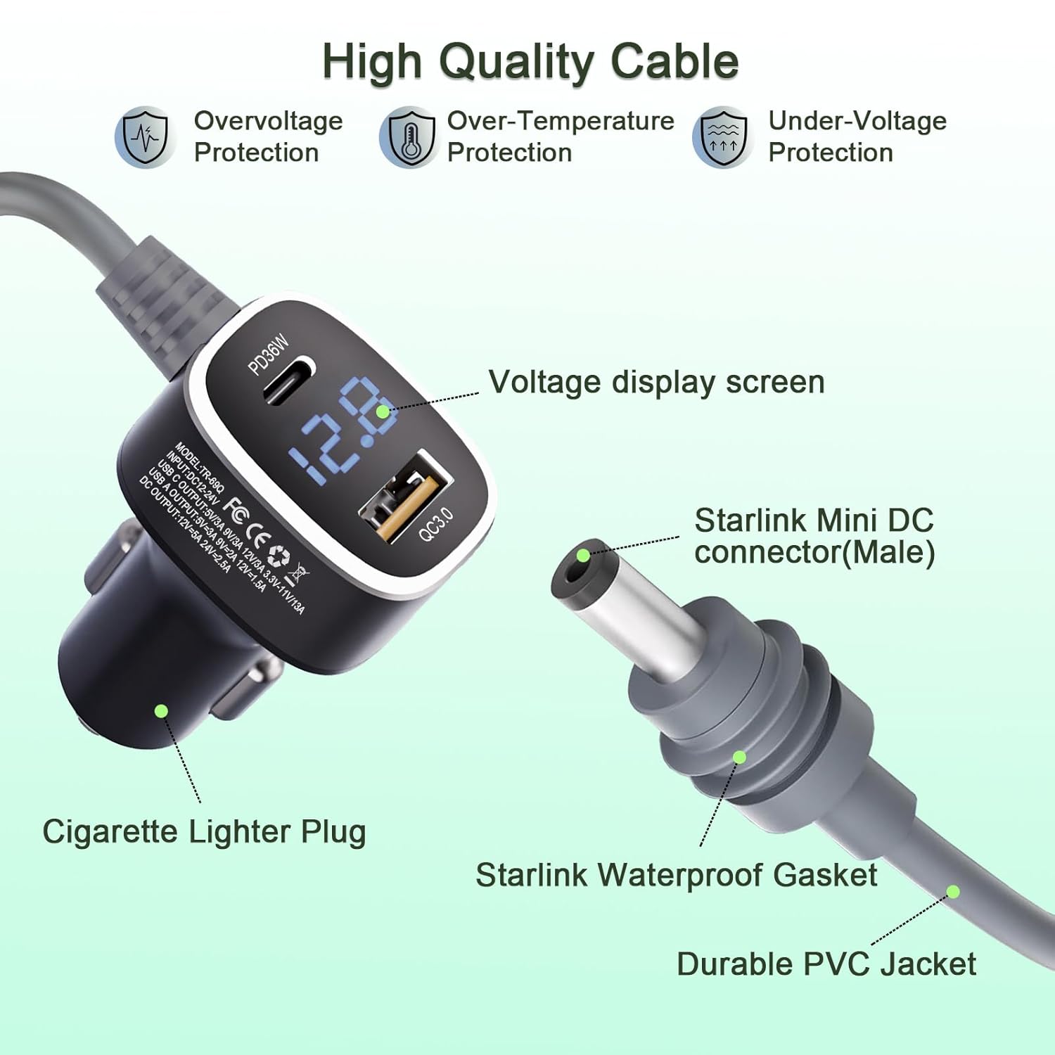 Welangle 3 in 1 Car Power Cable for Starlink Mini
