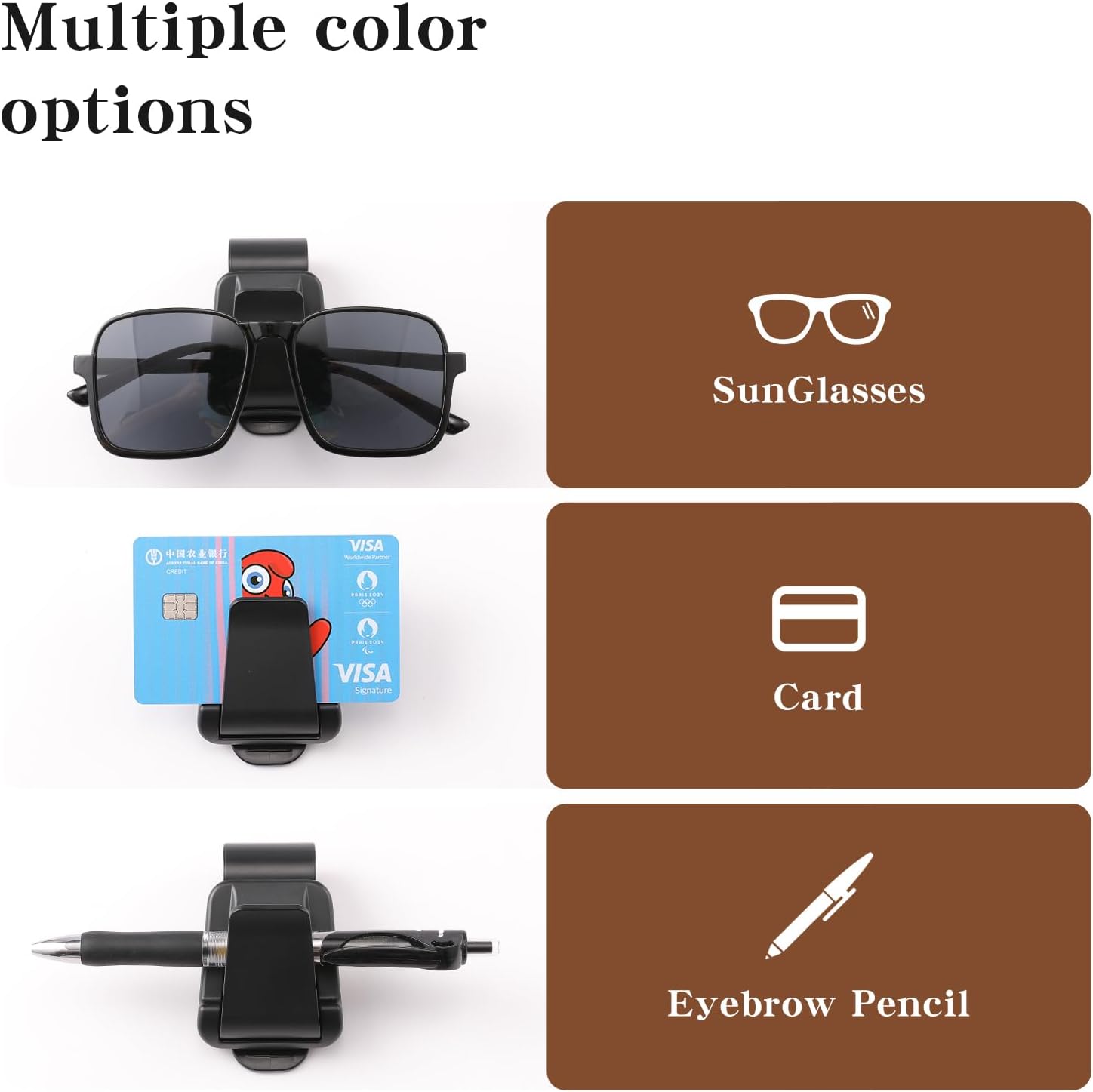 2 Pack 2 in 1 Sunglass Holder for Car Visor