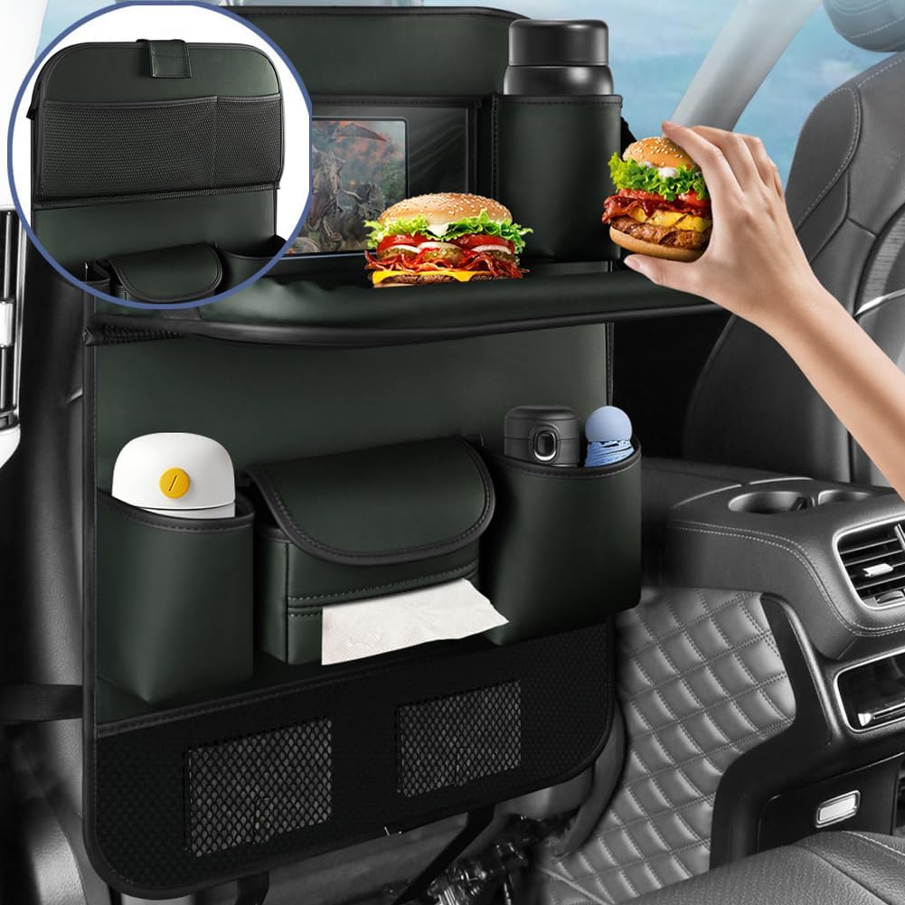 2PCS Car Backseat Organizer with Foldable Table Tray and Kick Mats