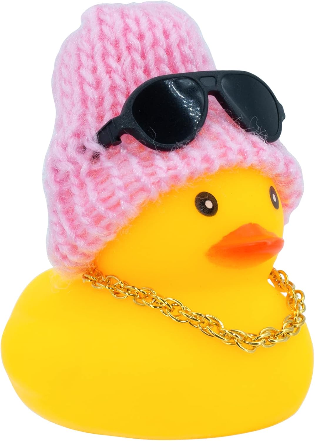 Yellow Duck Car Dashboard Decor with Beanie Hat Necklace Sunglasses