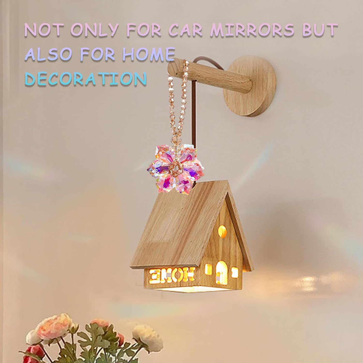 Crystal Flower Car Hanging Ornament - Pink Sun Catcher Keychain