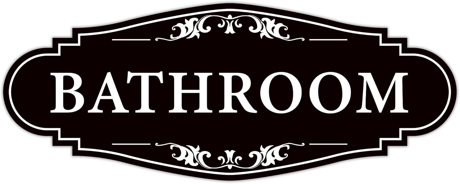 Bathroom Sign Sticker Black 10x45 Inches