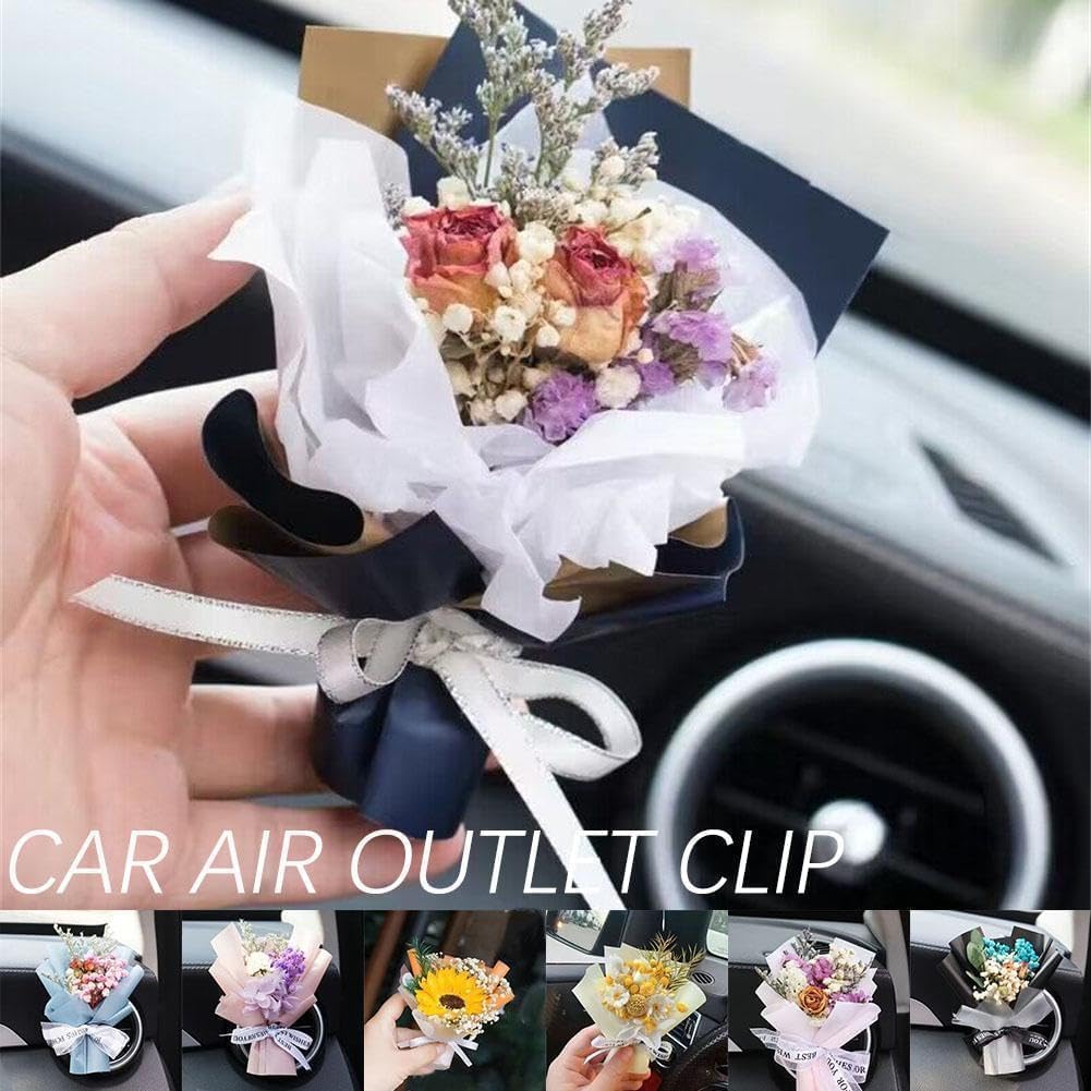 Blue Mini Dried Flowers Bouquet Car Air Freshener Vent Clip