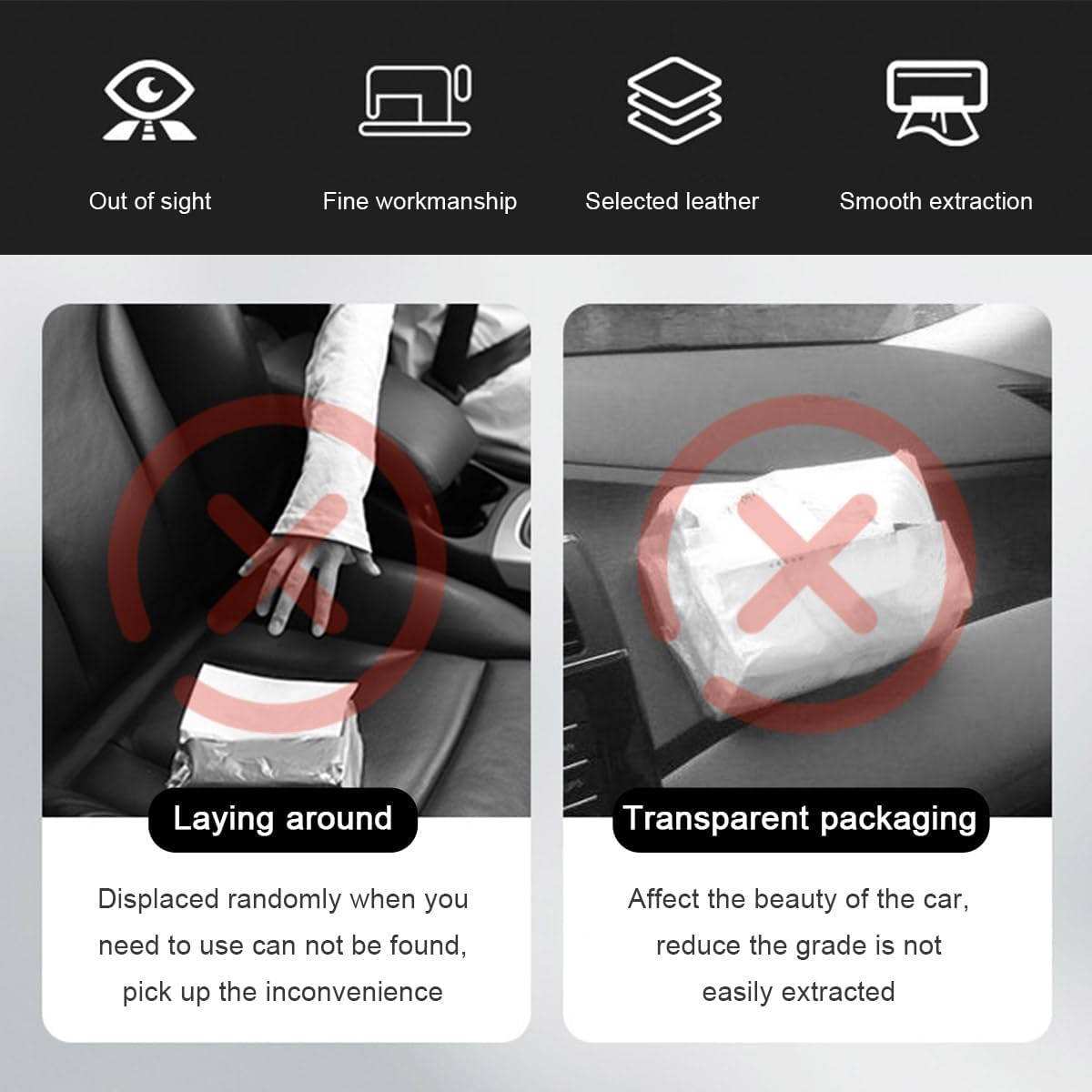 Car Tissue Holder with Leather Design and Memory Metal Clip