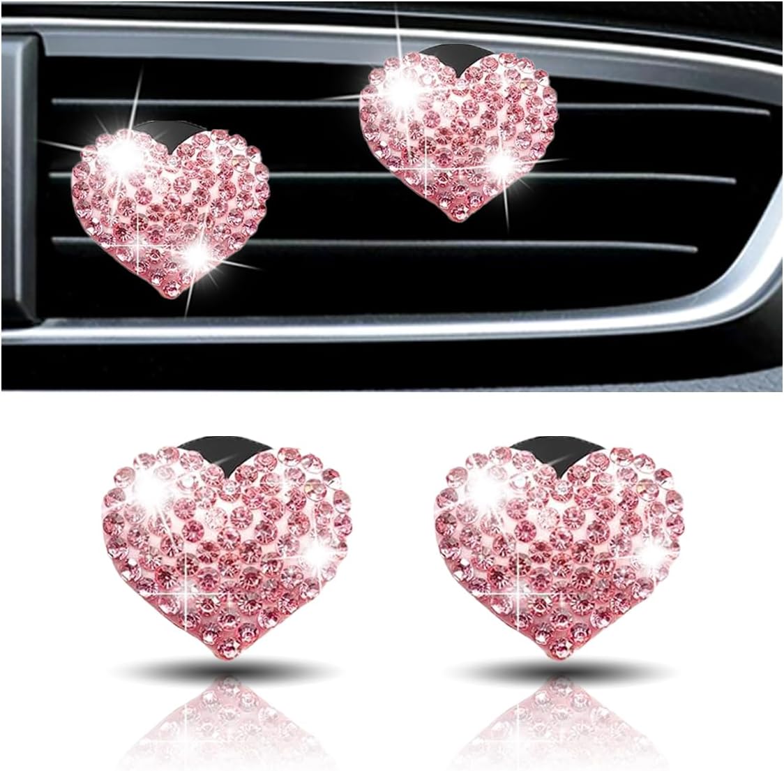 2PCS Heart-Shaped Crystal Air Vent Clip for Car