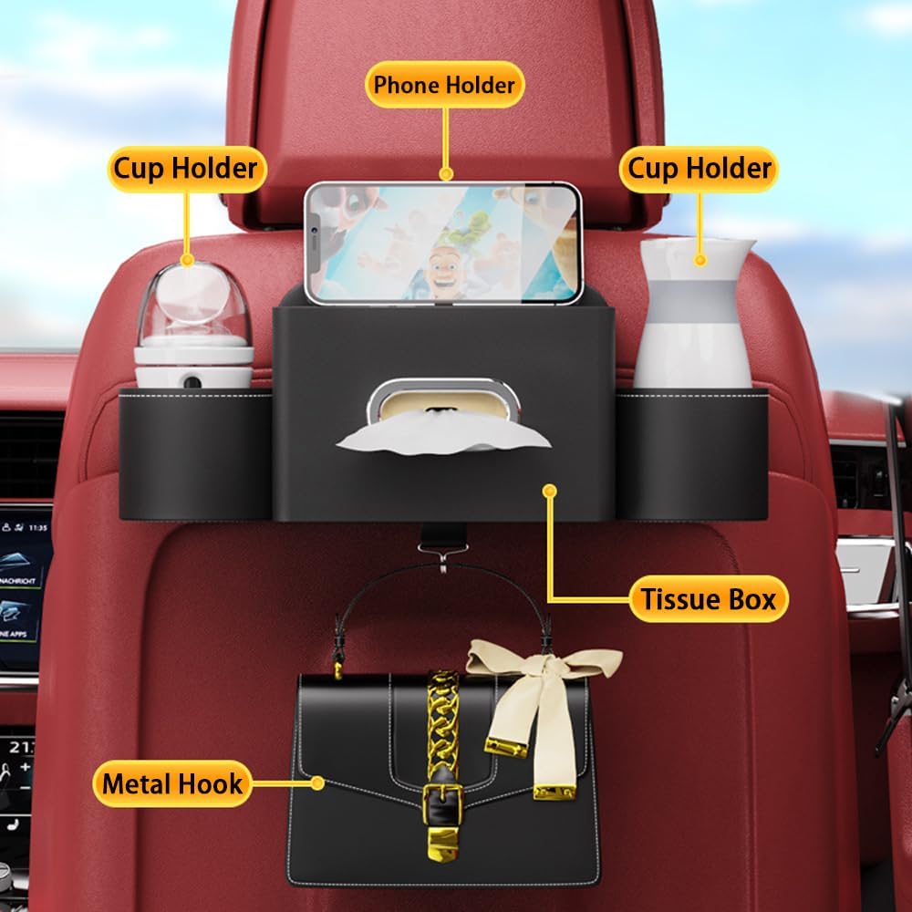 K LAKEY Seat Back Organizer with 2 Cup Holders and Hook