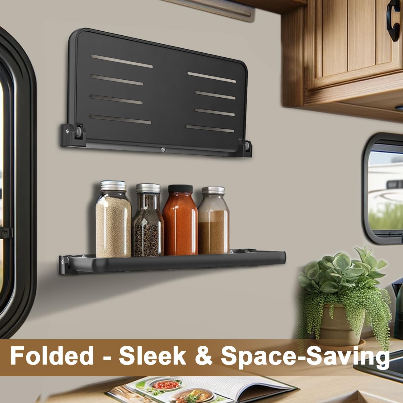 Safoner RV Aluminum Fold-Down Wall Shelf - Space-Saving Interior Organizer