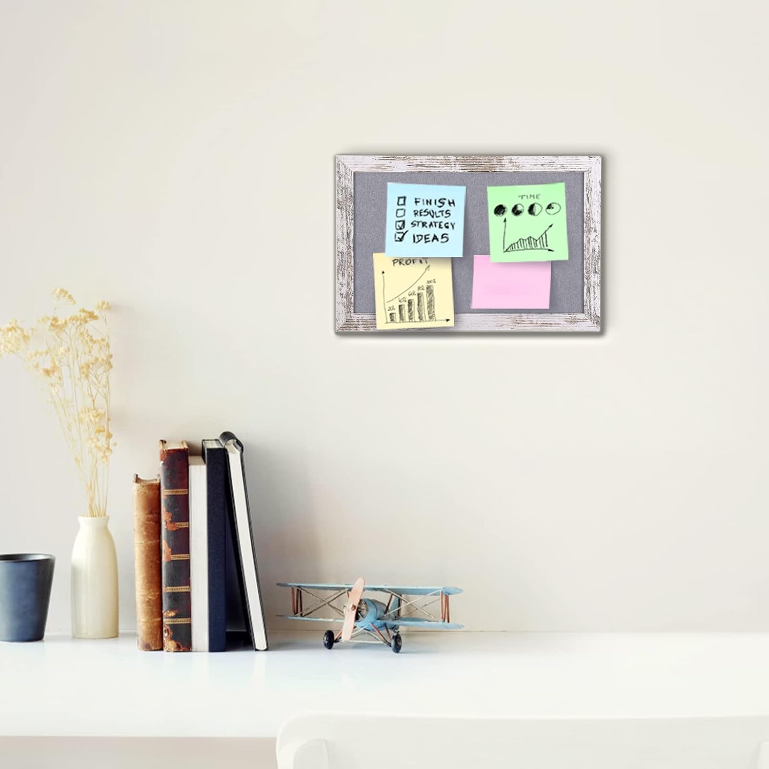 Gray Felt Bulletin Board with White Wood Frame