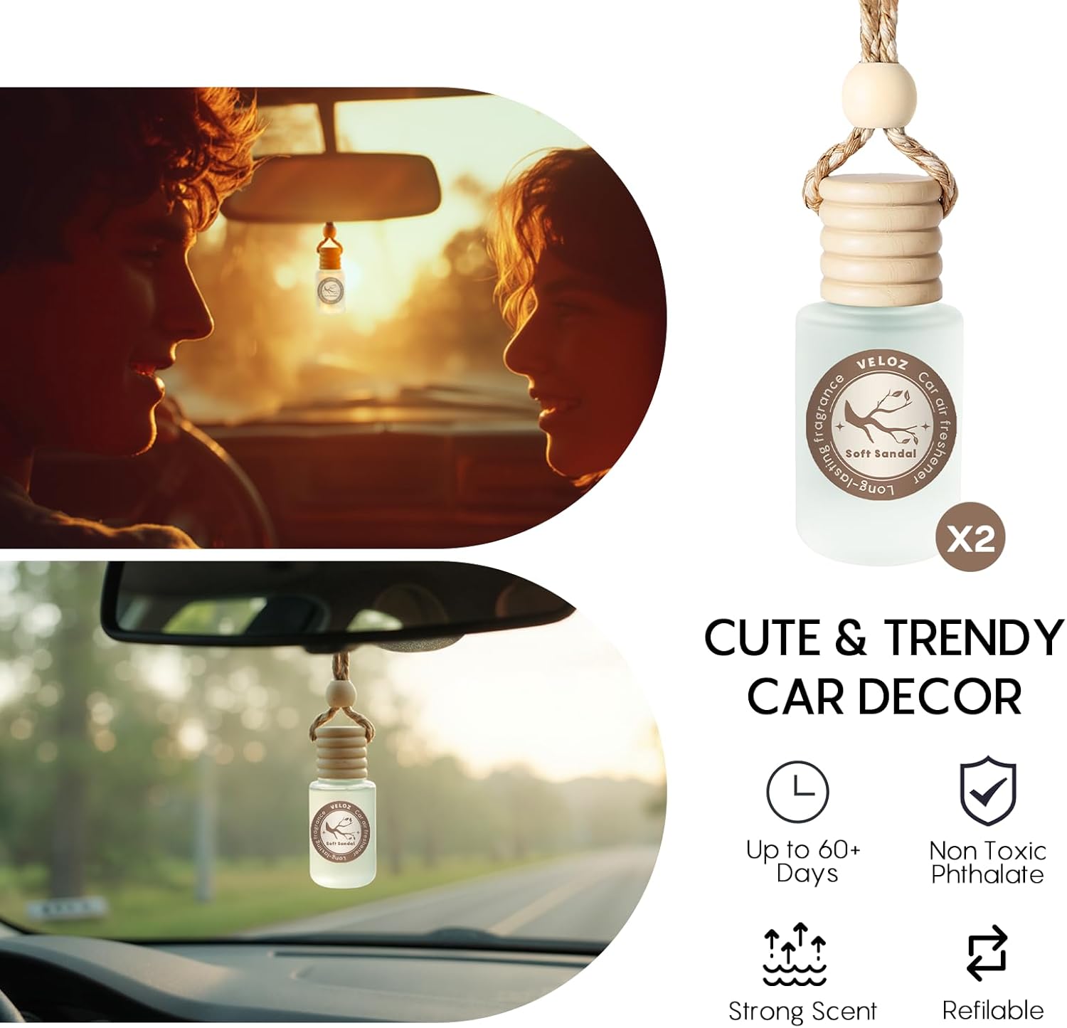 Veloz Hanging Car Air Freshener - Soft Sandal Scent
