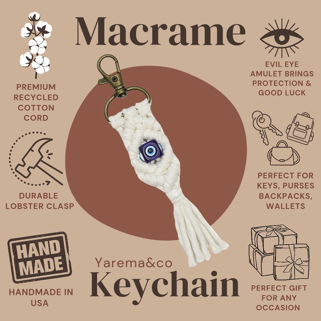 Boho Macrame Keychain with Evil Eye Charm