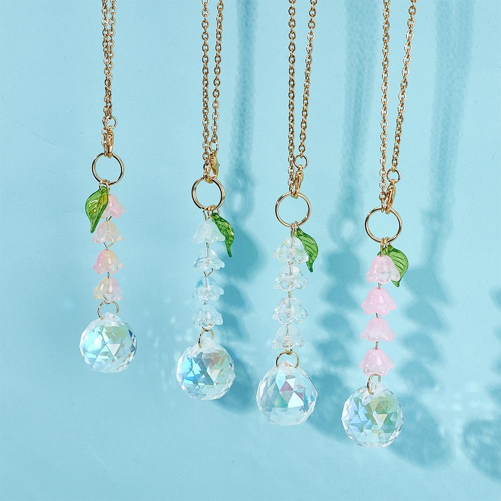 DELORIGIN 4pcs Crystal Lily of the Valley Car Charm Pendant Set