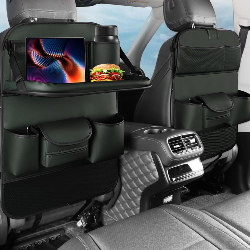 2PCS Car Backseat Organizer with Foldable Table Tray and Kick Mats