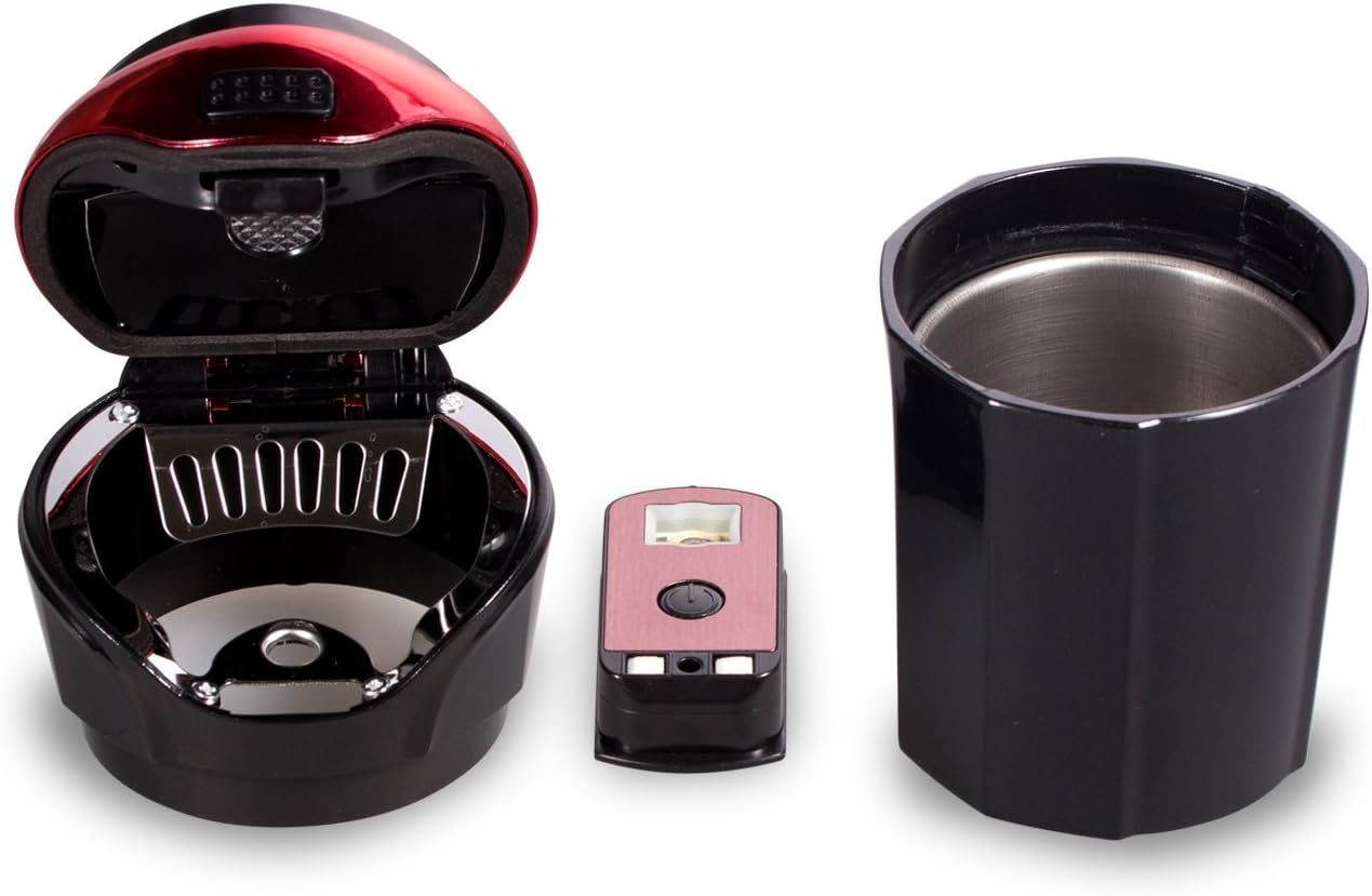 Car Ashtray with Lighter and Lid - Blue LED Indicator