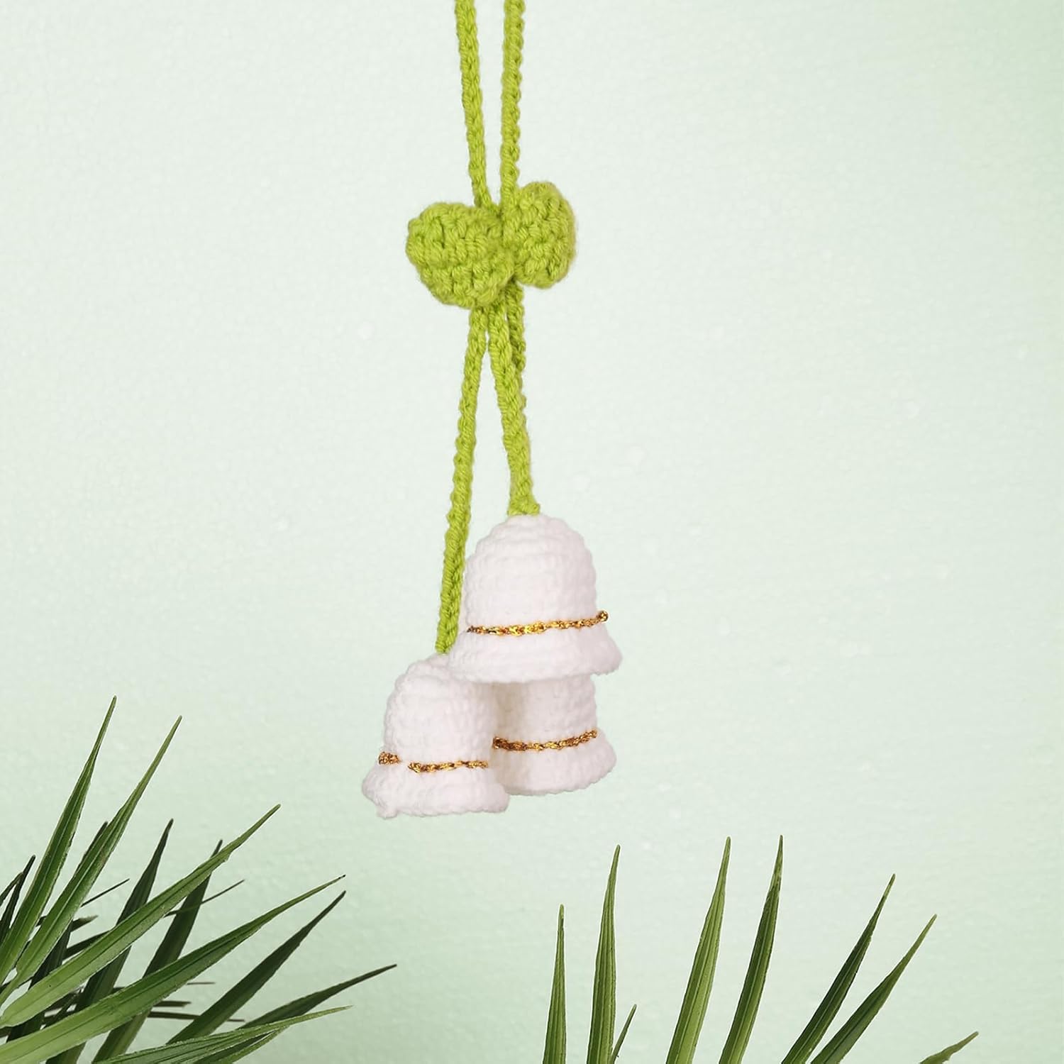 Cute Crochet Orchid Mirror Ornament for Car Decorations