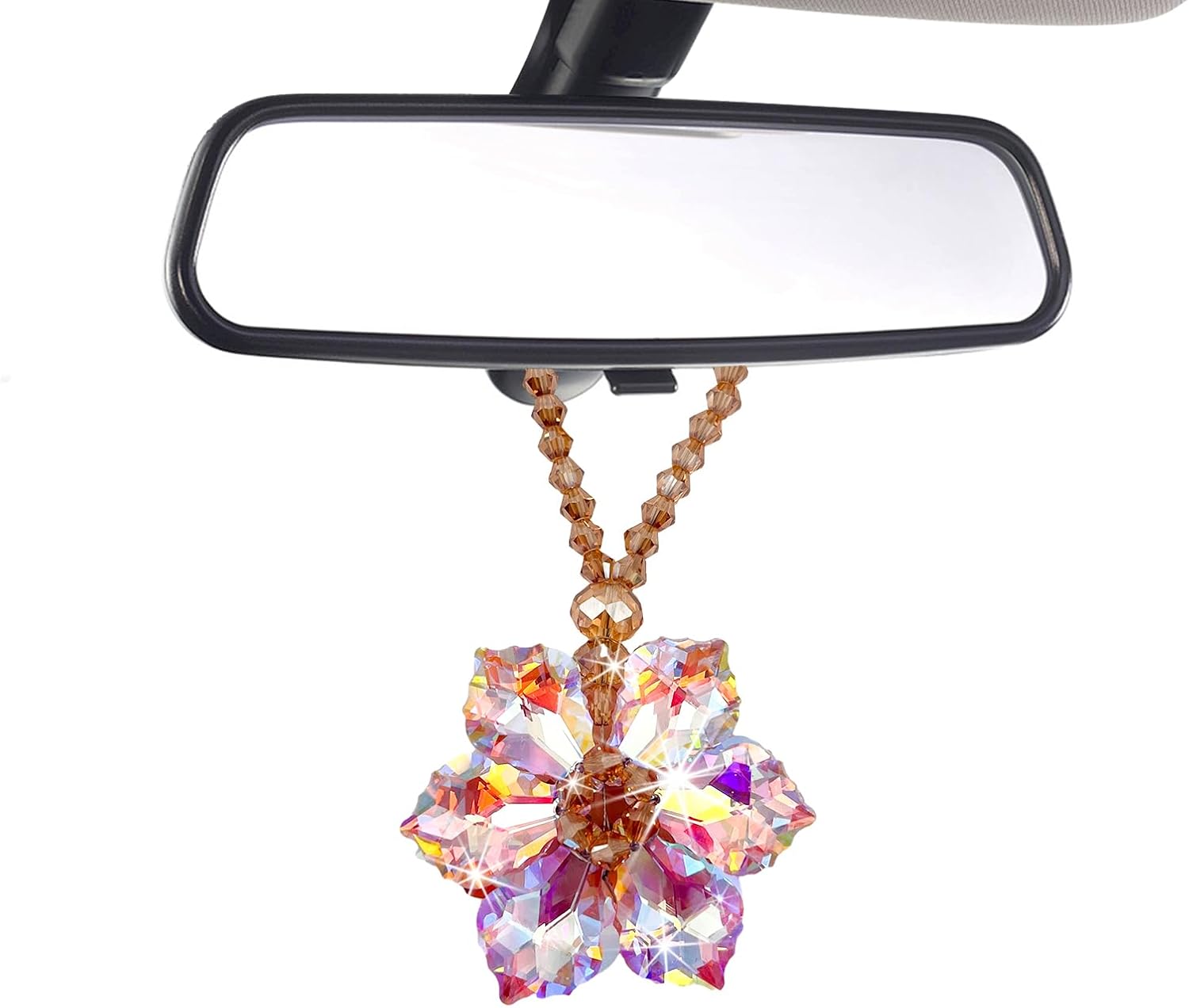 Crystal Flower Car Hanging Ornament - Pink Sun Catcher Keychain