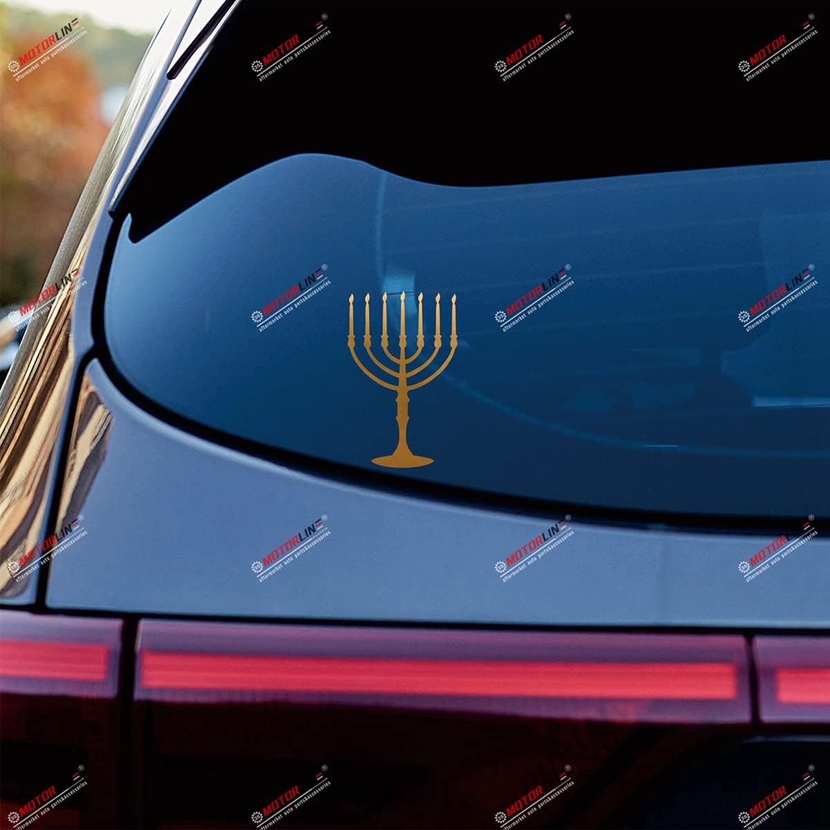 2X Gold 7-Branch Menorah Car Decal Bumper Sticker 4 Inches