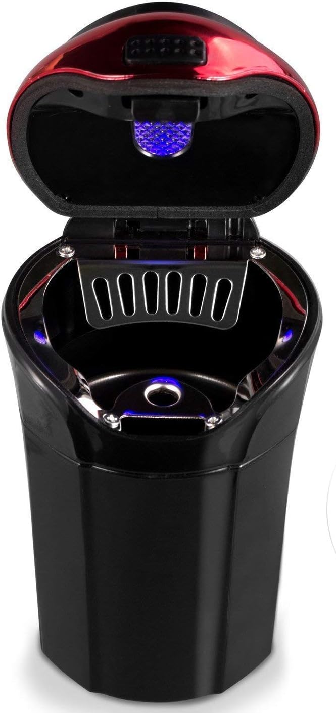 Car Ashtray with Lighter and Lid - Blue LED Indicator